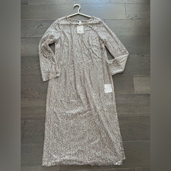 H&M Women’s sequin Beige Mesh dress Brand new Sz Large - Picture 6 of 15